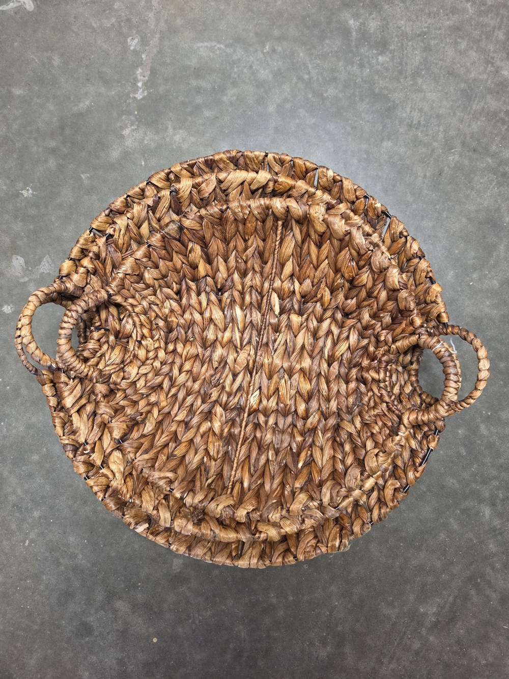 Woven Round Seagrass Basket with Handles - Brown